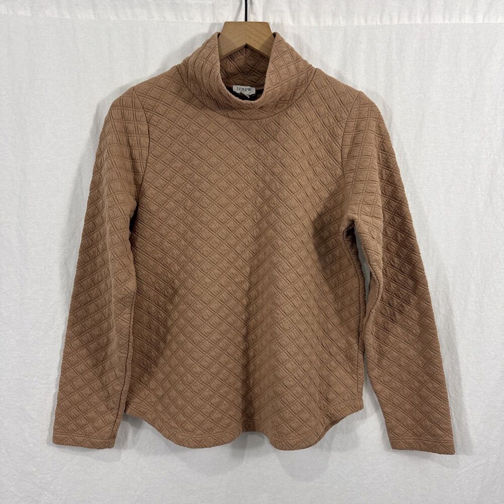 J Crew Quilted Mock Neck Pullover Tan Top Womens Sz S Fall Casual Preppy